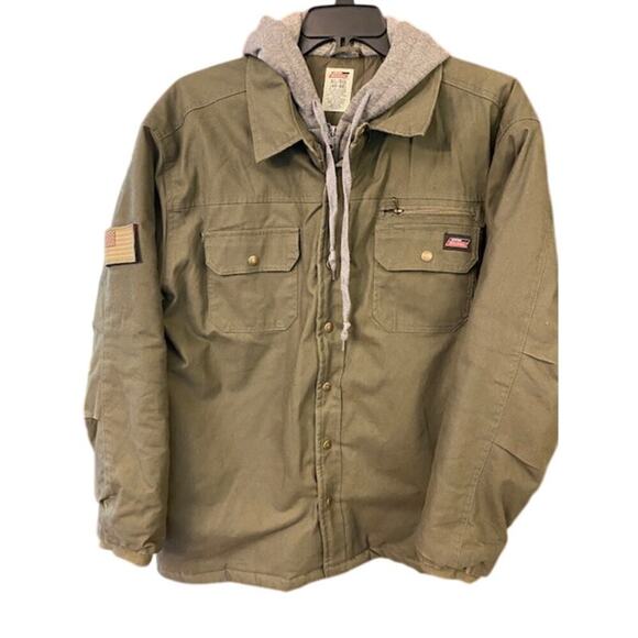 Dickies Jacket Mens X-Large 46-48 Green Canvas Work Coat Hood Full Zip Snap Over - Picture 1 of 8